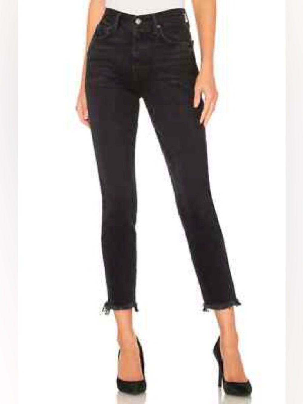 GRLFRND Karolina Jeans | Size 27 | Black Raw Hem Straight Leg | Made in USA